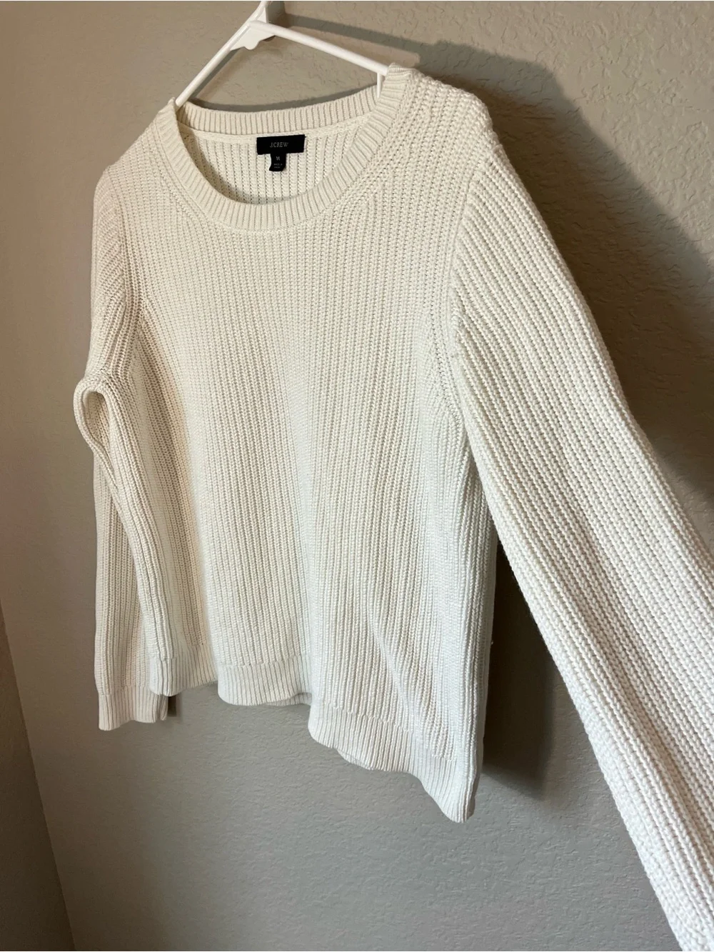 J.Crew M Ivory Cotton Cashmere Ribbed Crewneck Sweater Quiet Luxury Fall Winter